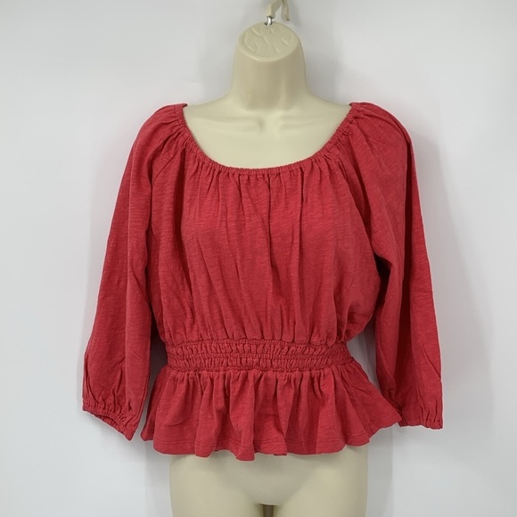 Marine Layer Christiana knit boho top shirt blouse red off shoulder smock new S - Picture 2 of 5